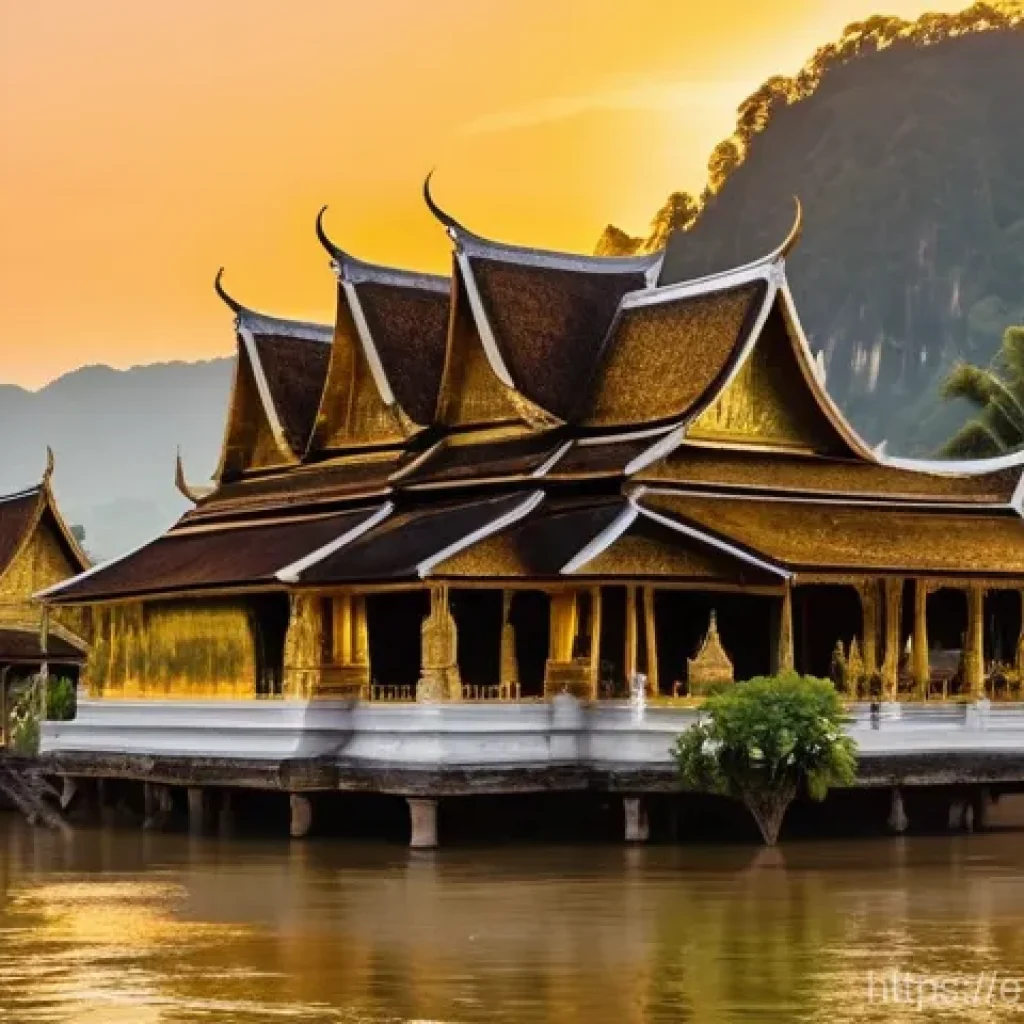 라오스 불교 사원 - **Gilded Grandeur of Wat Xieng Thong:** A majestic wide shot of Wat Xieng Thong in Luang Prabang, La...