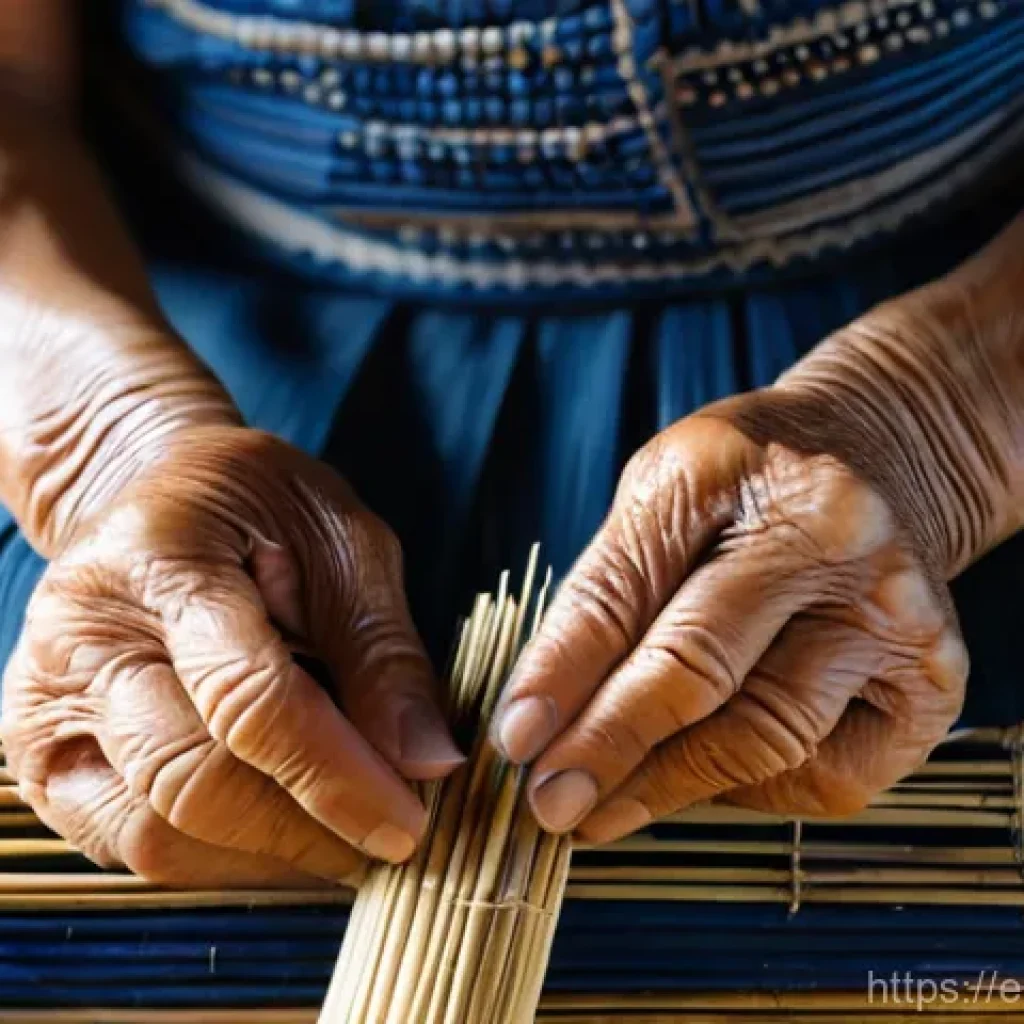 라오스 소수 민족 - **Prompt:** A close-up shot of an elderly Khmu woman in a remote Laotian village, her hands graceful...