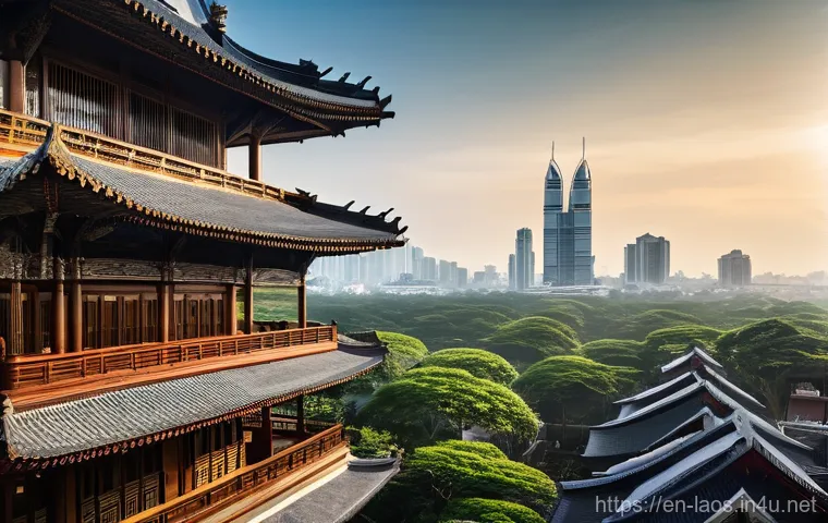 라오스 도시화 문제 - **Urban Lifelines Under Strain: A Congested Cityscape at Dusk**
    A wide-angle street photography ...