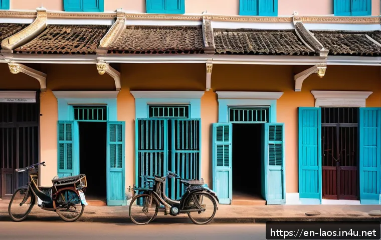 라오스와 프랑스 관계사 - A vibrant street scene in Luang Prabang featuring well-preserved French colonial architecture: paste...